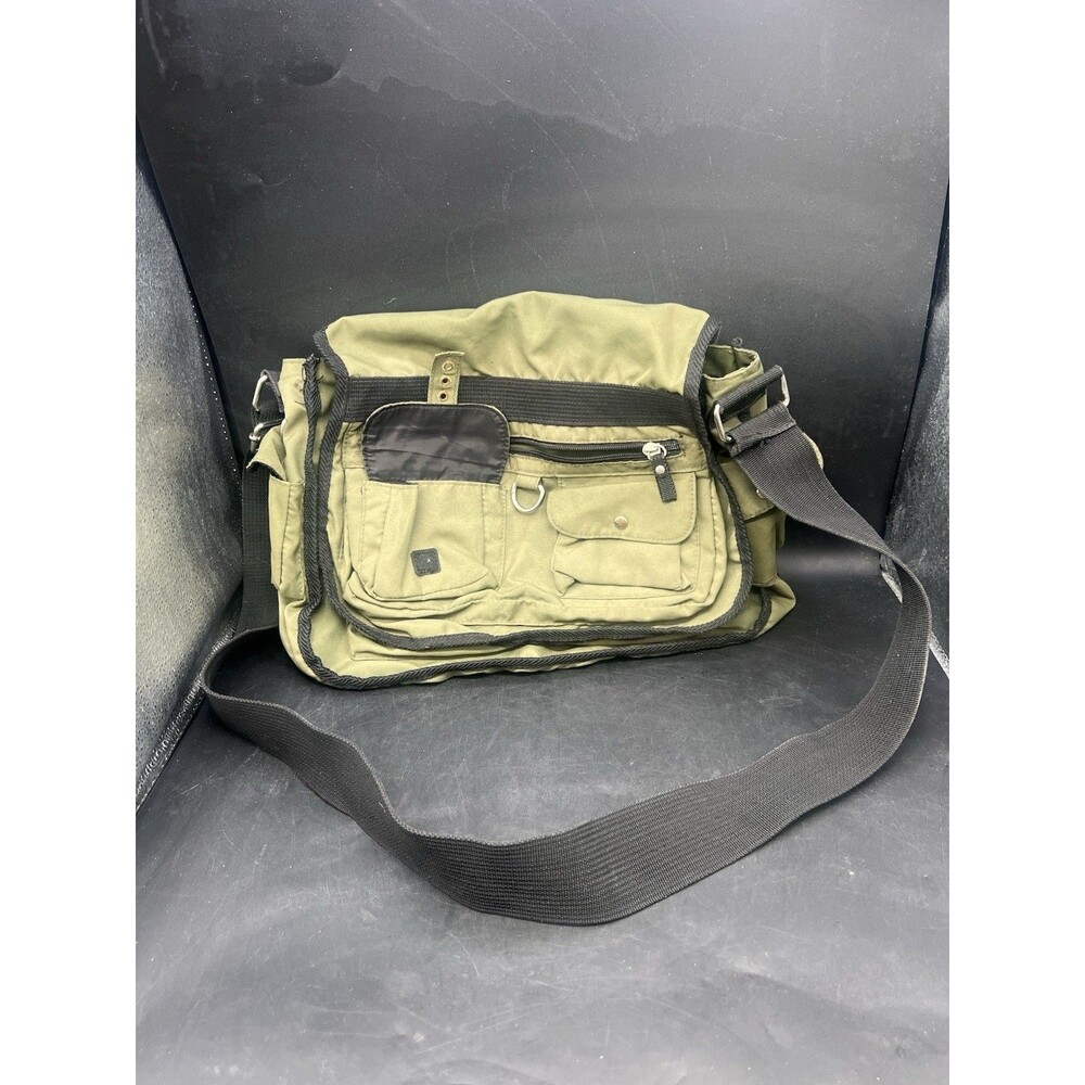 VTG 2005 Old Navy Y2K Olive Green Utility Messenger Crossbody Bag Pockets *READ
